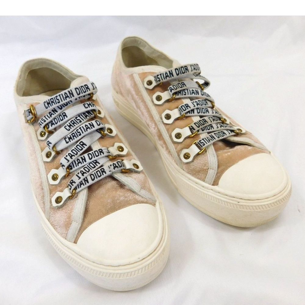Christian Dior Peach Velvet Low Top Sneakers Walk 'N' Dior 38 - Picture 2 of 14